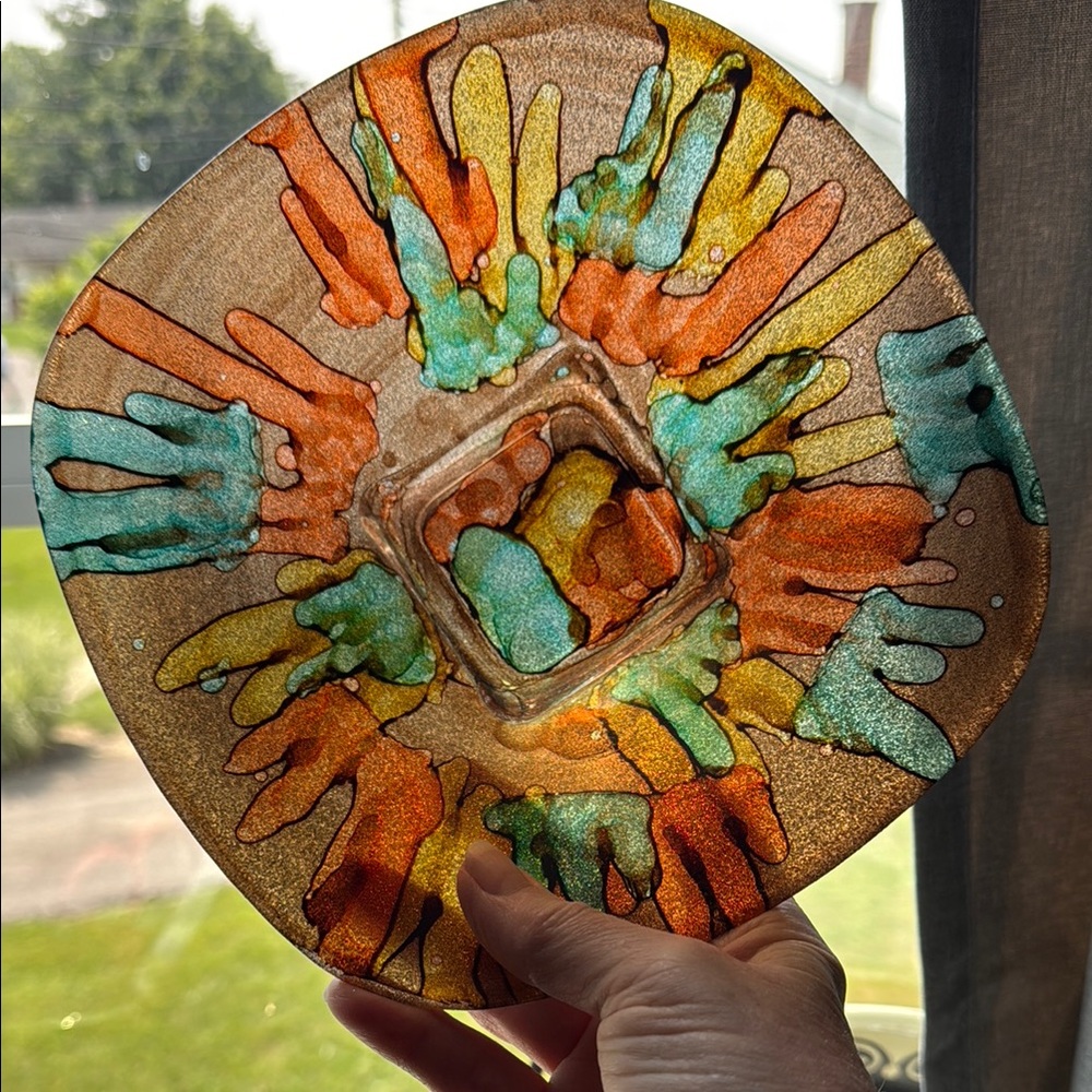 Colorful Abstract Glass Art Plate